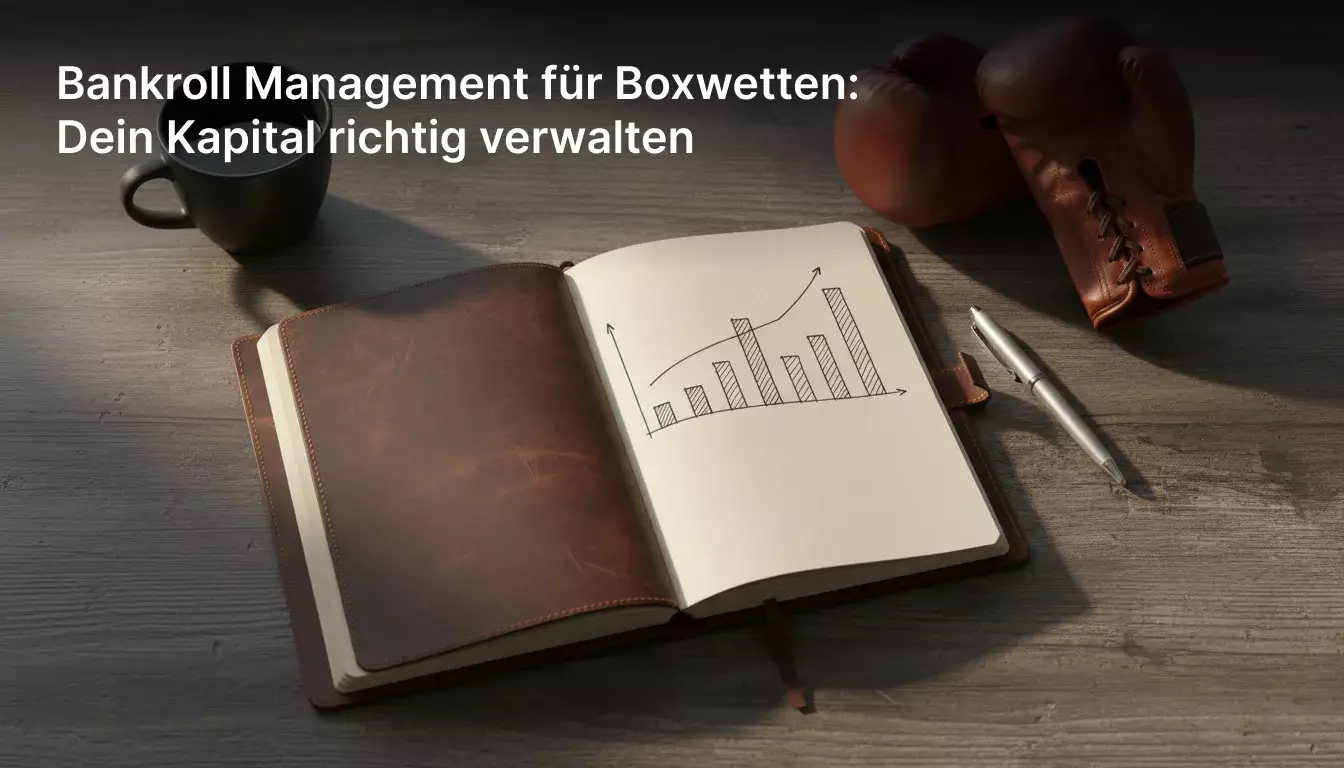 Notizbuch mit Wettbudget-Planung neben Boxhandschuhen auf dem Tisch