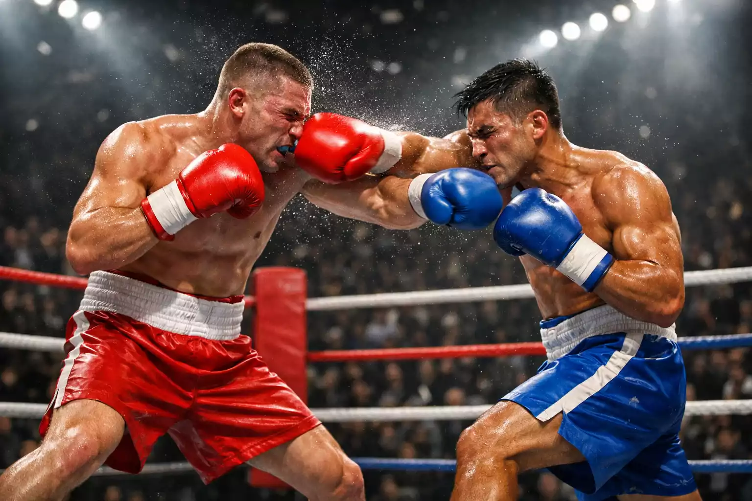 Spannender Boxkampf im Ring unter Scheinwerferlicht