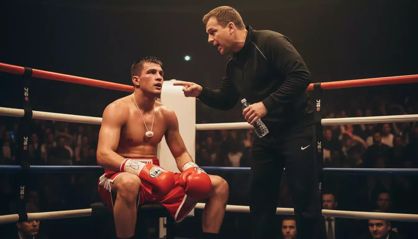 Boxer beim Training mit Trainer im Boxcamp