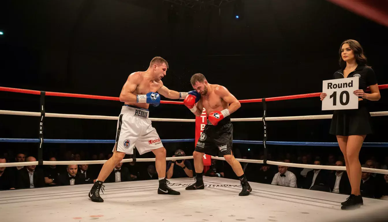 Boxkampf in der späten Runde mit angespannter Atmosphäre